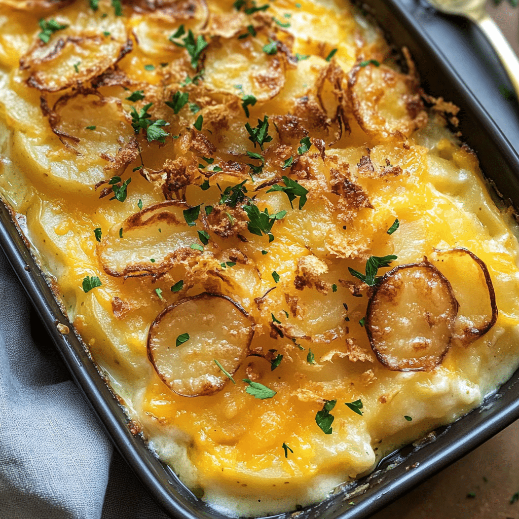 Cheesy Fried Onion Scalloped Potatoes