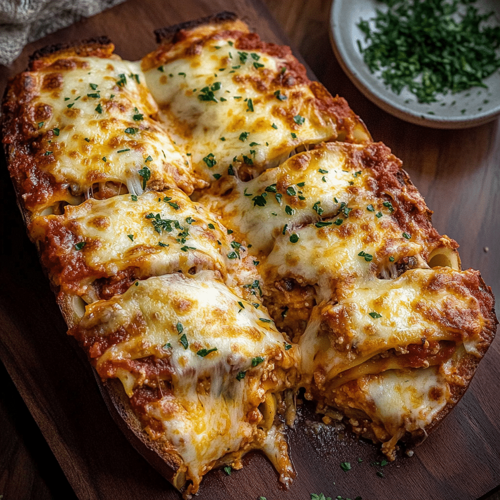 Cheesy Lasagna Garlic Bread Delight