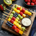 Vibrant Rainbow Fruit Skewers with Creamy Dip