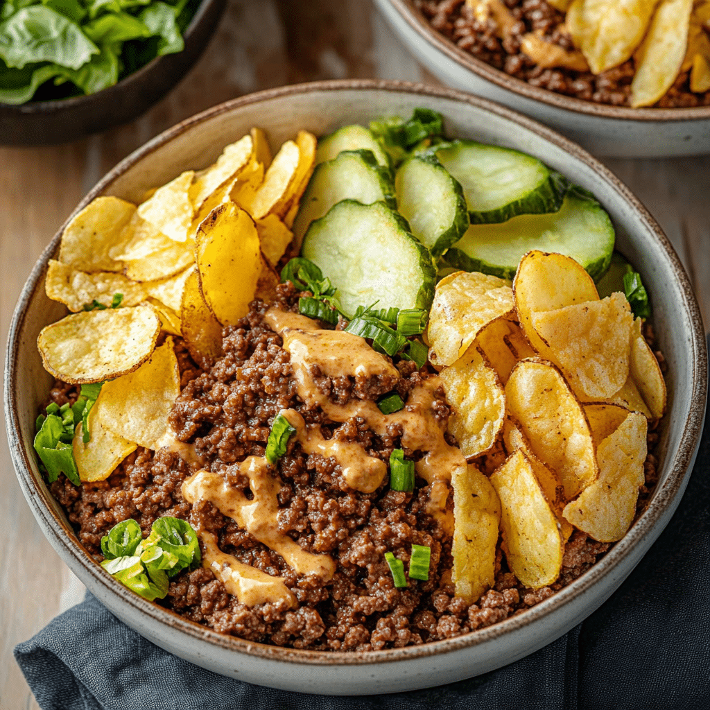 Burger Bowls with Crispy Potato Chips