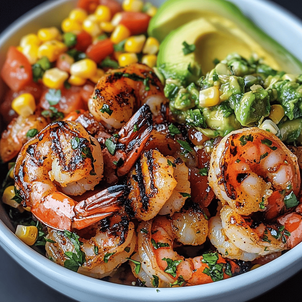 Grilled Shrimp Bowl with Avocado & Corn Salsa