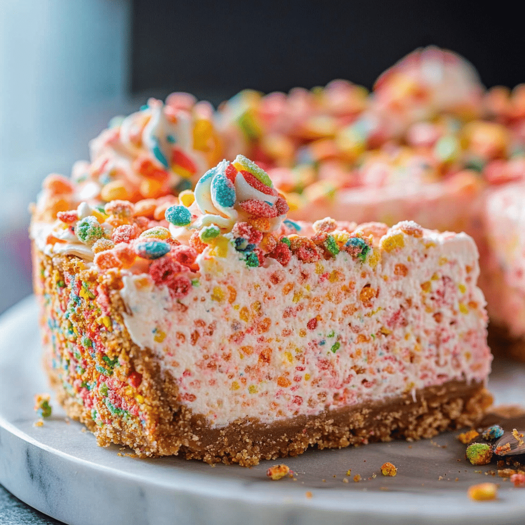No-Bake Fruity Pebbles Cheesecake
