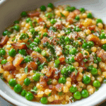 Fregola with Pancetta Peas and Parmesan