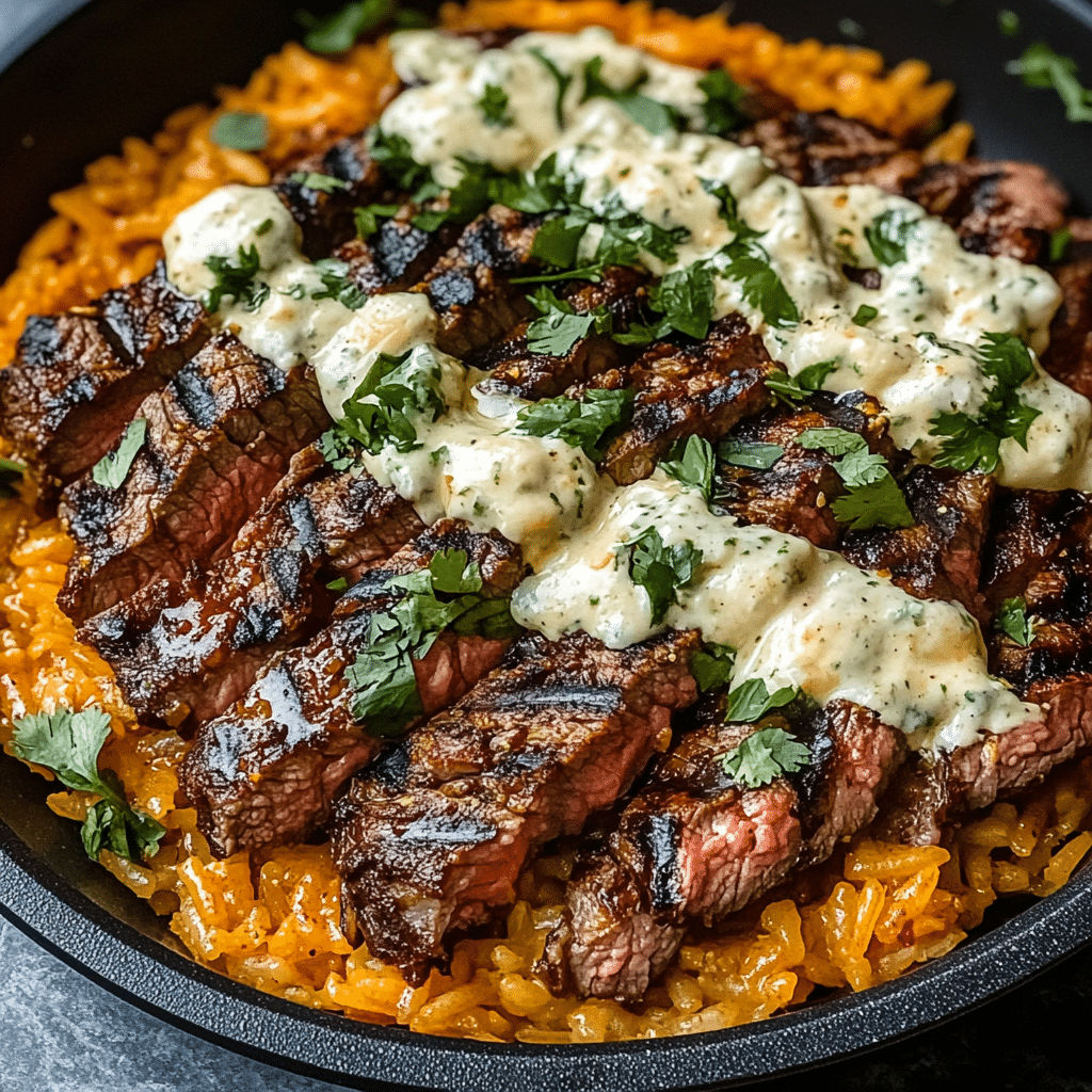 Grilled Cheesy Steak & Cilantro Rice