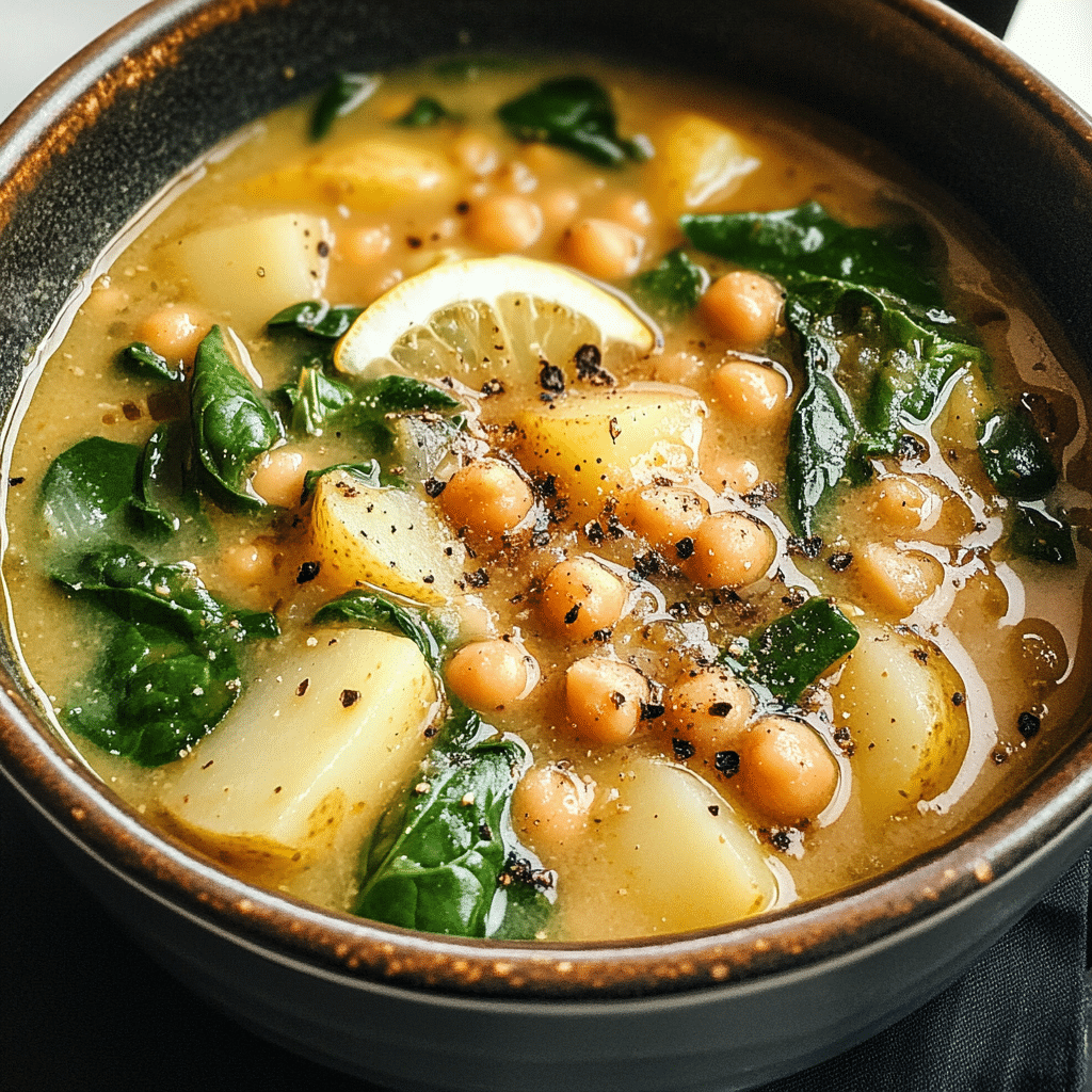Lemony Chickpea Soup with Spinach and Potatoes
