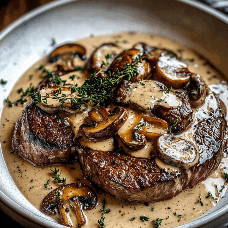 Pan Seared Steak with Mushroom Cream Sauce
