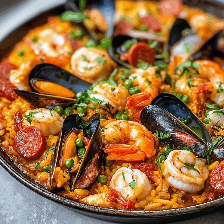 Spanish Paella with Seafood and Chorizo