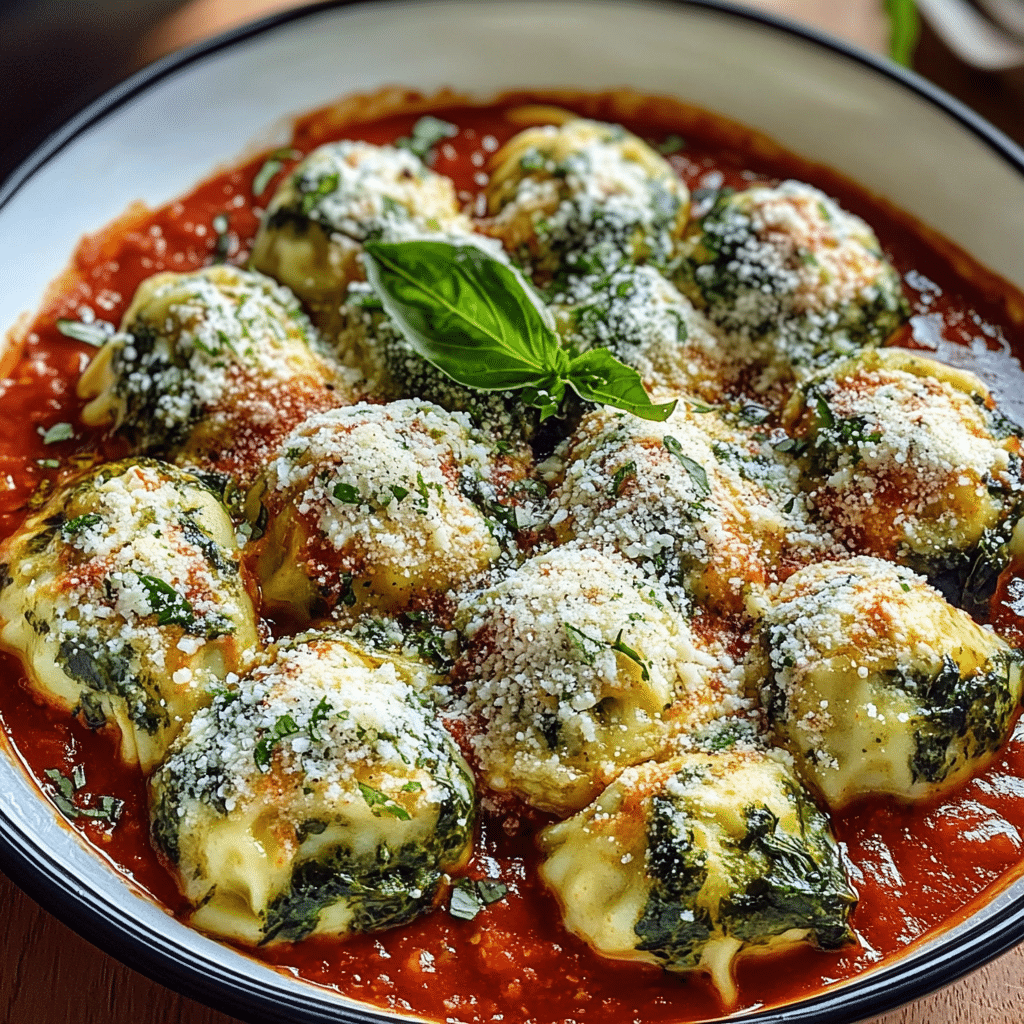 Spinach Ricotta Dumplings in Napoli Sauce