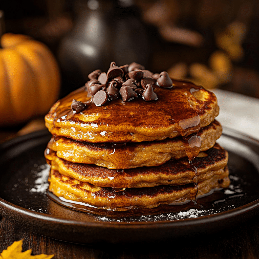 Fluffy Pumpkin Butter Chocolate Chip Pancakes