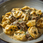 Beef Cheesesteak Tortellini with Provolone Sauce