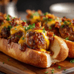 Bourbon BBQ Bacon Cheeseburger Meatball Subs