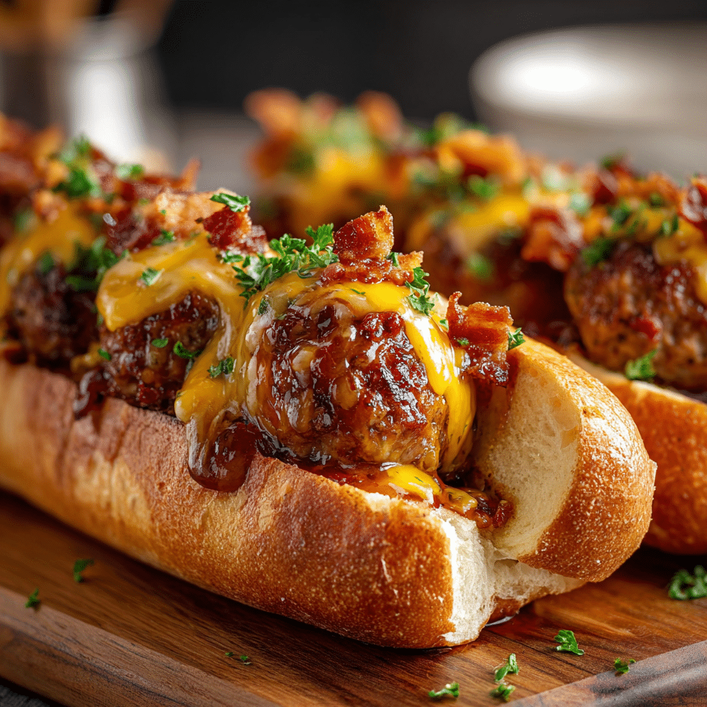 Bourbon BBQ Bacon Cheeseburger Meatball Subs