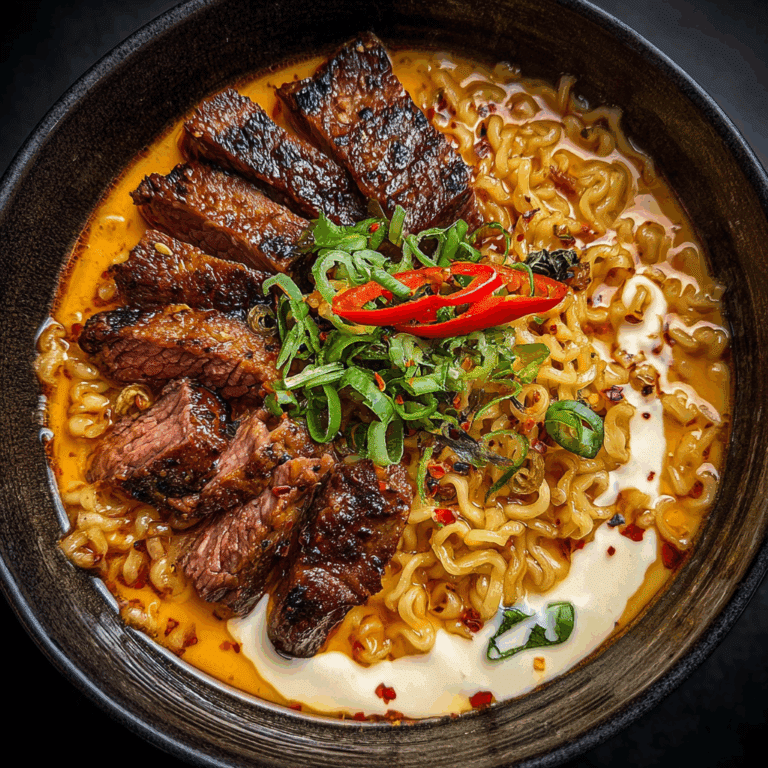 Spicy Korean Ramen with Grilled Beef & Creamy Sauce